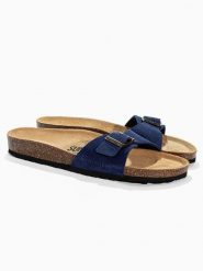 Sunbay Skórzane klapki "Jasmin" rozmiar: 39. Niebieskie klapki damskie Sunbay, bez wzorów, z otwartym noskiem, bez obcasa, bez zapięcia. Za 147.99 zł.