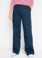 Dżinsy bojówki z bawełny, mid waist. Niebieskie jeansy damskie bonprix. Za 127.99 zł.