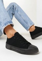 Czarne Sznurowane Trampki Przed Kostkę Alaleta. Czarne trampki damskie Born2be, bez wzorów, z jeansu, przed kostkę, bez zapięcia. Za 34.99 zł.