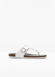 Klapki japonki. Białe klapki damskie bonprix, bez wzorów, z denimu, bez obcasa, bez zapięcia. Za 109.99 zł.