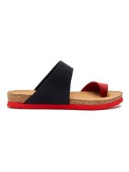 Comfortfusse Skórzane japonki w kolorze czarno-czerwonym rozmiar: 37. Czarne klapki damskie Comfortfüße, bez wzorów, z nubiku, z otwartym noskiem, bez obcasa, bez zapięcia. Za 135.49 zł.