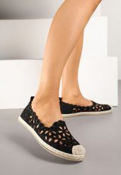 Czarne Ażurowe Espadryle z Plecionym Noskiem Merovianna. Czarne espadryle damskie Renee, w ażurowe wzory, bez obcasa. Za 39.99 zł.