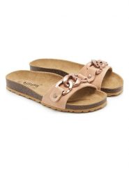 Billowy Skórzane klapki w kolorze beżowym rozmiar: 39. Brązowe klapki damskie Billowy, z aplikacjami, z otwartym noskiem, bez obcasa, bez zapięcia. Za 91.34 zł.