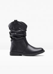Kozaki. Czarne kozaki damskie bonprix, bez obcasa, bez zapięcia. Za 147.99 zł.