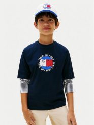 Tommy Hilfiger T-Shirt Smiley Flag KB0KB10269 Granatowy Regular Fit. Niebieskie t-shirty i koszulki chłopięce Tommy Hilfiger, bez wzorów, z bawełny, bez kołnierzyka, bez ramiączek. Za 129.99 zł.