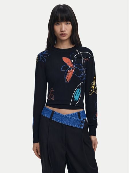 Desigual Sweter Arty 25WWJF33 Czarny Regular Fit. Czarne swetry klasyczne damskie Desigual, s, z wiskozy, bez kołnierzyka. Za 198.99 zł.