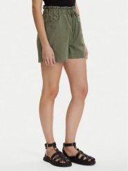 Tommy Jeans Szorty materiałowe DW0DW22227 Zielony ciemny Regular Fit. Zielone szorty damskie Tommy Jeans, bez wzorów, z jeansu. Za 329.99 zł.