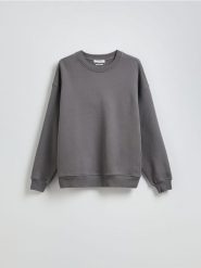 Bawełniana bluza - ciemnoszary. Szare bluzy damskie Reserved, l, bez wzorów, z bawełny, bez kaptura. W wyprzedaży za 69.99 zł.