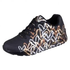 Buty do chodzenia sneakersy damskie Skechers Uno-Metallic Love. Czarne obuwie sportowe damskie Skechers, z gumy, bez zapięcia, trekkingowe, Skechers Sport. Za 454.00 zł.