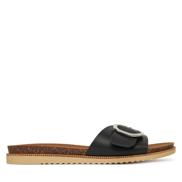 Klapki Mustang. Czarne klapki damskie Mustang, bez wzorów, bez obcasa, bez zapięcia. Za 189.99 zł.