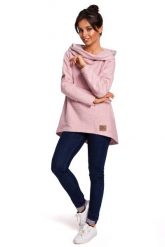 Pudrowa Asymetryczna Bluza Oversize z Kapturem. Czarne bluzy damskie MOE, l, bez wzorów, z bawełny, z kapturem. Za 253.90 zł.