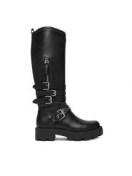 Guess Kozaki FLFYNK ELE11 Czarny. Czarne kozaki damskie Guess, ze skóry, bez obcasa, na płaskiej podeszwie, bez zapięcia. Za 819.99 zł.