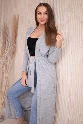 Sweter długi kardigan wiązany w talii szary. Szare kardigany damskie KESI, l, bez wzorów, z wełny. Za 178.78 zł.