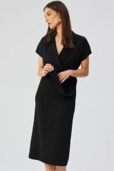 Elegancka sukienka z kołnierzem czarna. Czarne sukienki damskie Stylove, bez wzorów, z elastanu, biznesowe, bez ramiączek. Za 349.00 zł.