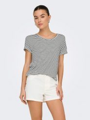 JDY Koszulka w kolorze biało-czarnym rozmiar: L. Białe bluzki damskie JDY, l, bez wzorów, bez kołnierzyka, bez ramiączek. Za 56.39 zł.