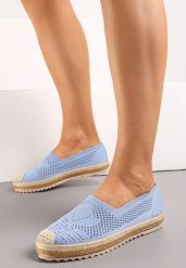 Niebieskie Espadryle z Ażurową Cholewką i Plecionką na Podeszwie oraz Nosku Thalessia. Niebieskie espadryle damskie Born2be, w ażurowe wzory, bez obcasa. Za 64.99 zł.