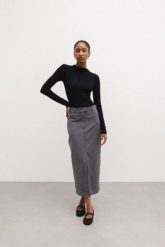 Spódnica MIDI z rozcięciem w kolorze GRAPHITE- GLAM-XS. Szare spódnice damskie Marsala, na co dzień, xs, bez wzorów, z materiału, klasyczne, midi. W wyprzedaży za 23.99 zł.