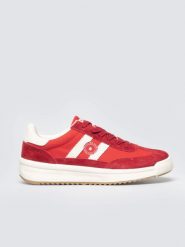 Sneakersy damskie ze skórzanymi wstawkami czerwone TT274158 603. Czerwone obuwie sportowe damskie Big Star, z gumy. Za 139.99 zł.