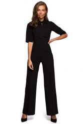 Kombinezon z Wiązaniem - Czarny. Czarne kombinezony damskie MOE, l, bez wzorów, z elastanu, eleganckie, bez kołnierzyka, bez ramiączek. Za 288.90 zł.