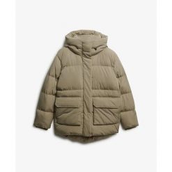 Damska kurtka puchowa Superdry. Brązowe kurtki damskie Superdry, na zimę, bez wzorów, z puchu, bez kaptura. Za 777.60 zł.