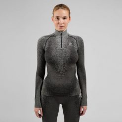 Bluza termoaktywna damska Odlo Blackcomb Eco BL Top Turtle Neck LS Half Zip. Czarne bluzy damskie ODLO, bez wzorów, bez kaptura. Za 389.99 zł.