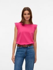 Vero Moda Koszulka w kolorze różowym rozmiar: XL. Różowe bluzki damskie Vero Moda, xl, bez wzorów, z bawełny, bez kołnierzyka, bez ramiączek. Za 57.20 zł.