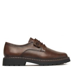 Oxfordy Tamaris. Brązowe półbuty damskie Tamaris, bez wzorów, bez obcasa, bez zapięcia. Za 394.99 zł.