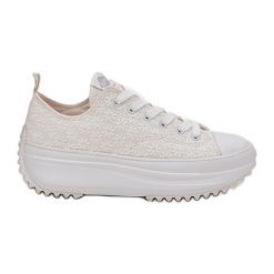 Trampki Damskie Z Haftem Na Platformie Lee Cooper LCW-25-31-3465L Białe. Białe trampki damskie bez wzorów, bez zapięcia. Za 257.10 zł.