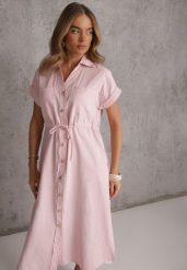 Różowa Koszulowa Sukienka z Wiskozą i Bawełną Ściągana w Talii Corralure. Czerwone sukienki damskie Renee, bez wzorów, z bawełny, casualowe, bez ramiączek. Za 139.99 zł.