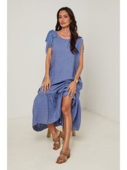 Le Monde du Lin Lniana sukienka w kolorze niebieskim rozmiar: 34/36. Niebieskie sukienki damskie Le Monde du Lin, bez wzorów, ze lnu, bez ramiączek. Za 173.99 zł.
