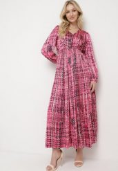 Fuksjowa Sukienka Maxi z Gumką w Talii i Plisowanym Dołem w Tweedowy Wzór Viostana. Czerwone sukienki damskie Born2be, bez wzorów, eleganckie, bez ramiączek. W wyprzedaży za 135.99 zł.