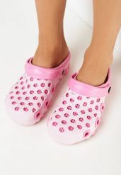 Różowe Klapki Basenowe z Wycięciami i Paskiem na Piętę Pendis. Czerwone klapki damskie Born2be, bez wzorów, bez obcasa, bez zapięcia. Za 29.99 zł.