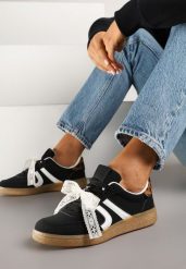 Czarne Sneakersy Typu Kultowe Tenisówki z Ozdobną Odpinaną Kokardą Korilinda. Czarne obuwie sportowe damskie Renee, z jeansu, bez zapięcia, tenisowe. Za 89.99 zł.