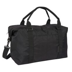 Elegancka torba podróżna klasy premium Barcelony. Czarne torby podróżne FC BARCELONA, bez wzorów, z materiału, duże. Za 306.32 zł.
