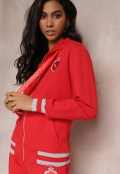 Czerwona Bluza z Ozdobnymi Ściągaczami i Kapturem z Szerokimi Sznurkami Adair. Czerwone bluzy damskie Renee, xs, z aplikacjami. Za 59.99 zł.