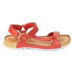 Olivier Sandały damskie barefoot-friendly Kallia skórzane czerwone 0782W. Czerwone sandały damskie bez wzorów, bez obcasa, bez zapięcia. Za 367.89 zł.