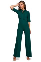 Kombinezon z Wiązaniem - Zielony. Zielone kombinezony damskie MOE, l, bez wzorów, z elastanu, eleganckie, bez kołnierzyka, bez ramiączek. Za 288.90 zł.