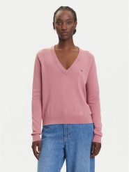 Tommy Jeans Sweter Essential DW0DW19888 Różowy Regular Fit. Czerwone swetry klasyczne damskie Tommy Jeans, m, z bawełny, bez kołnierzyka. Za 279.99 zł.
