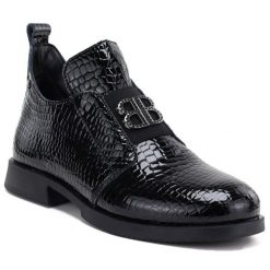 Skórzane botki damskie lakierowane kroko czarne T.Sokolski Z25-301. Czarne botki damskie T.Sokolski, z lakierowanej skóry, eleganckie, bez obcasa, bez zapięcia. Za 269.99 zł.