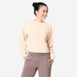 Bluza Do Jogi I Medytacji Polarowa Kokon Beżowa. Brązowe bluzy damskie KIMJALY, na zimę, s, bez wzorów, z bawełny, bez kaptura. W wyprzedaży za 89.99 zł.