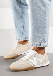Beżowe Sneakersy w Stylu Kultowych Tenisówek z Ozdobnymi Przeszyciami Elanicia. Brązowe obuwie sportowe damskie Born2be, bez zapięcia, tenisowe. Za 84.99 zł.