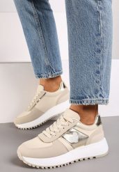Beżowe Sneakersy z Naszywką Serduszka i Piankową Platformą Timera. Brązowe obuwie sportowe damskie Renee, z materiału, bez zapięcia. Za 89.99 zł.