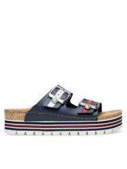 Rieker Klapki 69550-14 Granatowy. Niebieskie klapki damskie Rieker, bez wzorów, z syntetyku, bez obcasa, bez zapięcia. Za 249.99 zł.