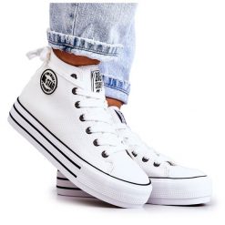 Trampki Damskie Big Star Białe GG274013. Białe trampki damskie bez wzorów, z materiału, bez zapięcia. Za 227.30 zł.