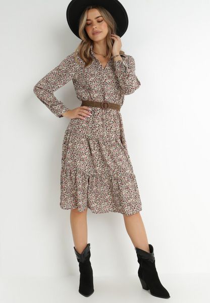 Beżowo-Czarna Sukienka Ampissa. Brązowe sukienki damskie Born2be, z aplikacjami, klasyczne, bez ramiączek. Za 109.99 zł.