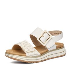 Sandały Remonte. Białe sandały damskie Remonte, bez wzorów, bez obcasa, na płaskiej podeszwie, bez zapięcia. Za 379.99 zł.