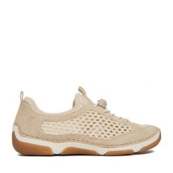 Półbuty Rieker. Brązowe półbuty damskie Rieker, bez wzorów, bez obcasa, na płaskiej podeszwie, bez zapięcia. Za 359.99 zł.