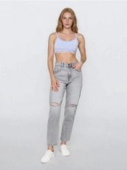 Jeansy mom z przetarciami - szary. Szare jeansy damskie Sinsay. Za 69.99 zł.