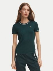 Lacoste T-Shirt TF5289 Zielony ciemny Slim Fit. Zielone t-shirty damskie Lacoste, bez wzorów, z bawełny, bez kołnierzyka. Za 329.99 zł.