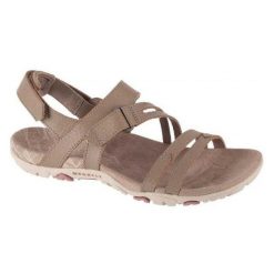 Sandały Damskie Sandspur Rose Leather. Brązowe sandały damskie Merrell, bez wzorów, z gumy, z otwartym noskiem, bez obcasa, bez zapięcia. Za 493.99 zł.